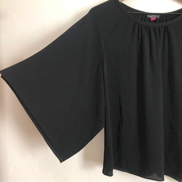 Vince Camuto Black Flutter Flounce Half Sleeves Semi-Sheer Blouse Top - Picture 3 of 7